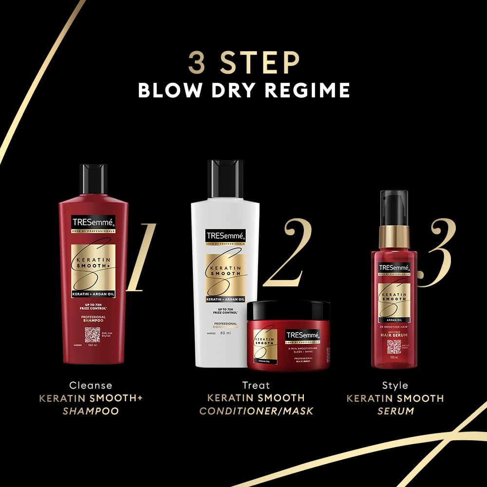 TRESemme Keratin Smooth+ Shampoo With Keratin Protein and Argan Oil | Salon-Like Smooth Hair | Up To 72H Frizz Control