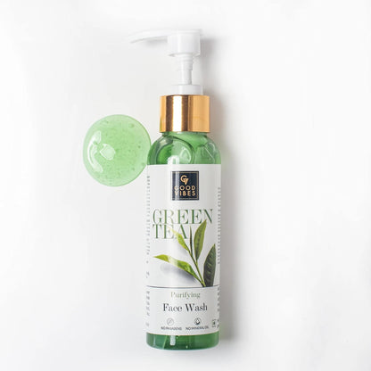 Good Vibes Green Tea Purifying Face Wash, 120 ml Helps Prevent Acne, Dirt Removal Deep Cleansing Natural Antioxidants Formula for All Skin Types, No Parabens & Mineral Oil