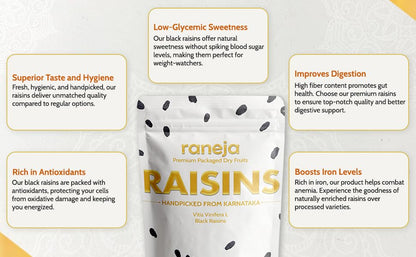Raneja Premium Afghani Seedless Black Raisins 300g | High in Antioxidant Kali Kishmish/Kismis Dry Fruits, Healthy Snacks | Rich in Fiber & Potassium | Naturally Sweet & Tasty
