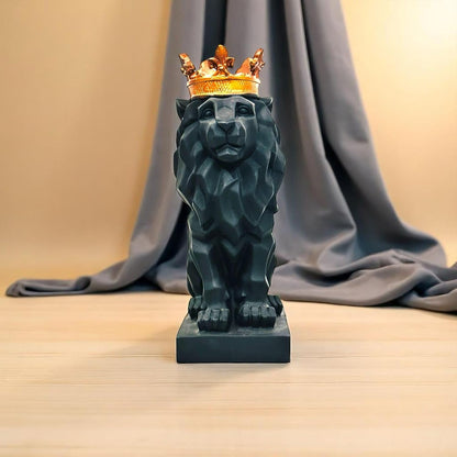 Resin Lion Statue (8.5 Inch) | Decorative Lion Sculpture & Figurine for Home Decor | Modern Tabletop Showpiece for Living Room, Bedroom, Office, Shelf & Bookshelf | Black