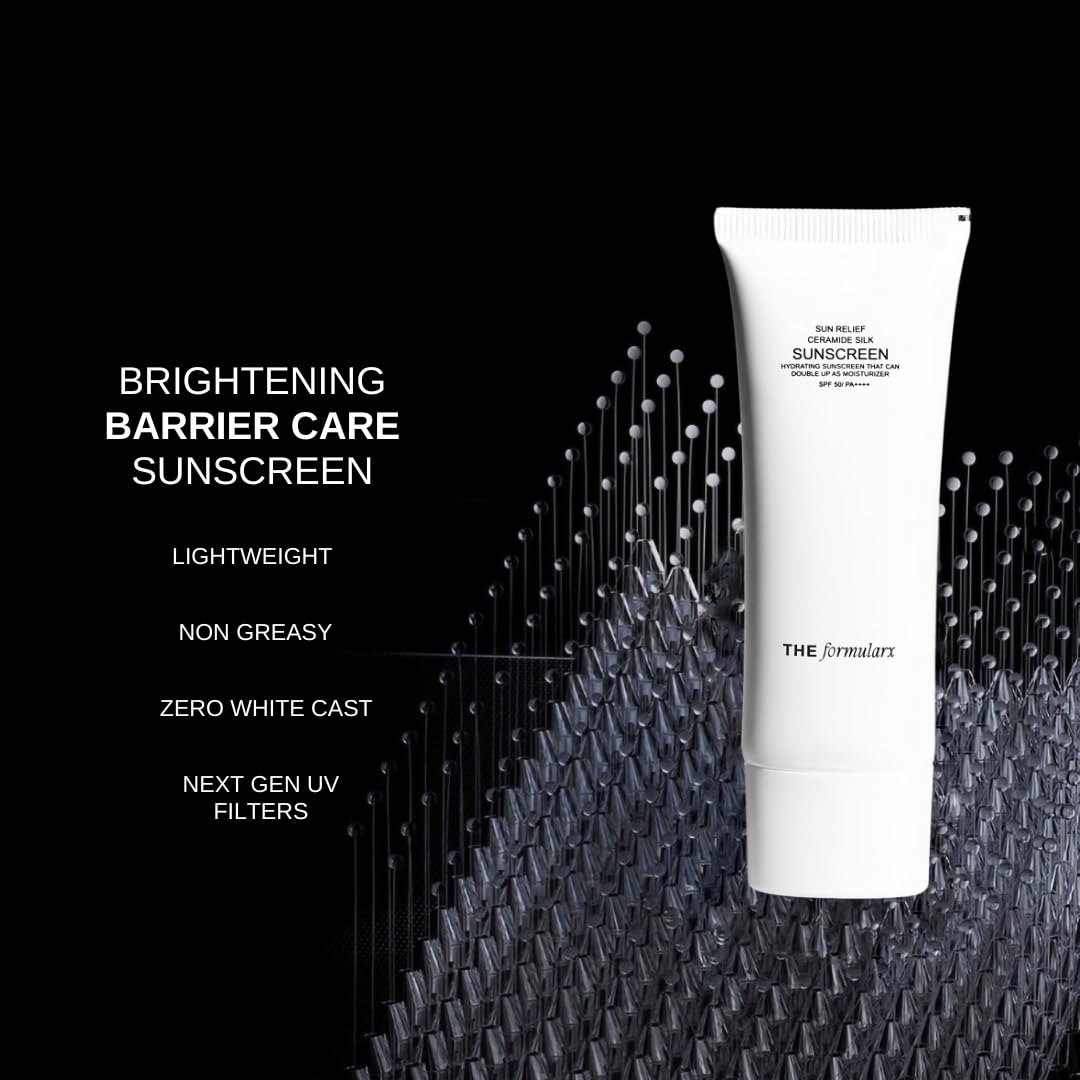 The Formularx Sun Relief Ceramide Sunscreen SPF 50 PA++++ | Broad Spectrum UV & Blue Light Protection | For Oily, Acne prone, Sensitive Skin | Brightening Barrier Care with Niacinamide, Hyaluronic acid, & Peptides | 50g