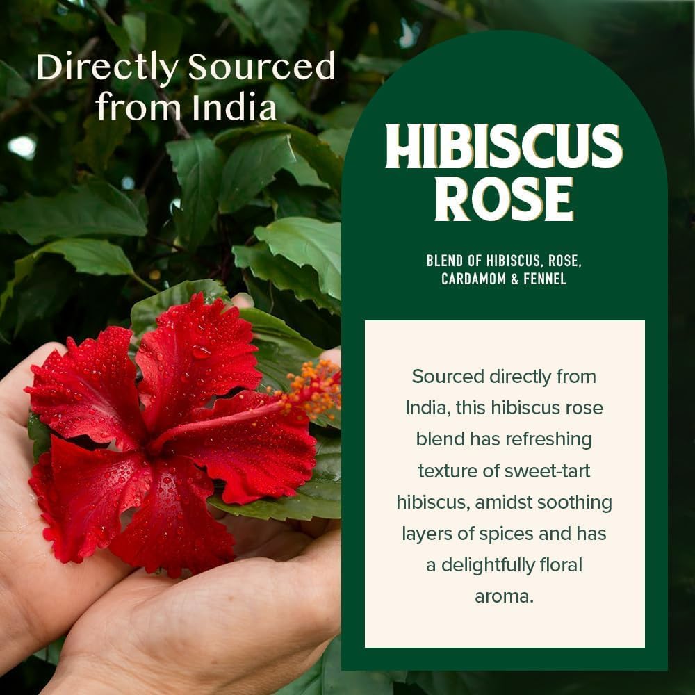 VAHDAM Hibiscus Rose Herbal Infusion - 50 TB | Enhances Skin Glow | Antioxidant & Vitamin C Rich | With Rose Petals, Chamomile & Cardamom | Caffeine Free | Non-GMO