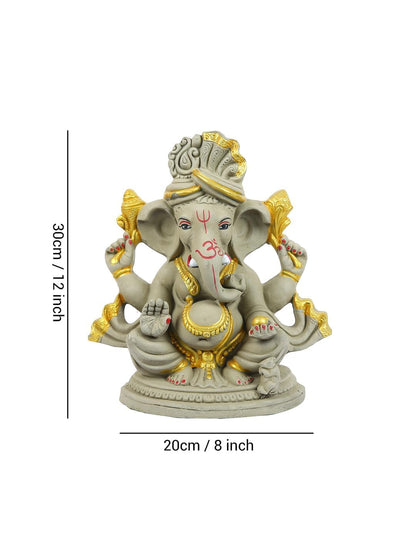 TIED RIBBONS 100% Eco Friendly Clay Mitti Ganesha Idol Statue - (Large, 12 Inch) Murti for Ganpati Visarjan Pooja Room Handcrafted Decoration Items for Ganesh Chaturthi Home Décor Table Gifting Item