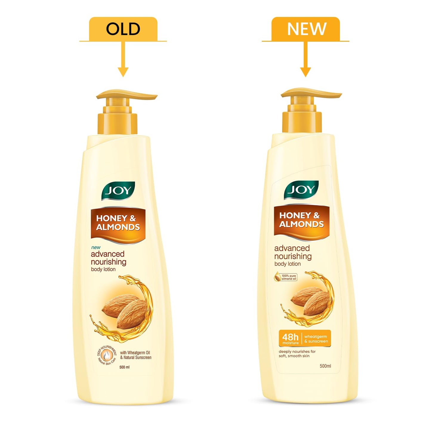Joy Honey & Almonds Advanced Nourishing Lightweight Winter Body Lotion 500ml | Enriched With Shea Butter | Natural Sunscreen Filters | Suitable for Normal to Dry Skin