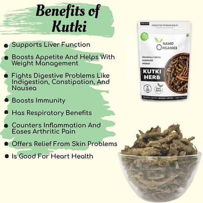 Namo Organics - Pure Kutki root for Liver - 100g - Katuki - Picrorhiza Kurroa | Preservative-free, Chemcial- free