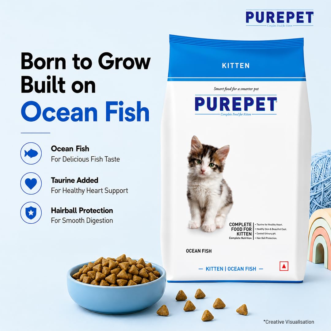Purepet Kitten Dry Cat Food 1.2kg | Ocean Fish Flavour | Supports Active Behaviour | Hairball Control | Urinary Tract Health | Nutrient-Rich with Essential Minerals