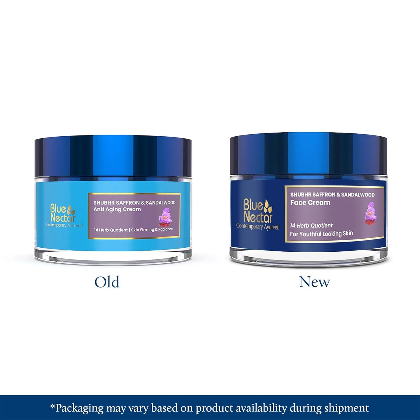 Blue Nectar Saffron Anti Aging Cream for Women | Ayurvedic Alternate to Retinol Face Cream for Fine Lines & Wrinkles | Day & Night Moisturizer for Oily & Dry Skin (14 Herbs, 50g)