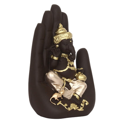 eCraftIndia Golden Handcrafted Palm Ganesha Polyresin Showpiece (12.5 cm x 7.5 cm x 17.5 cm, Black)