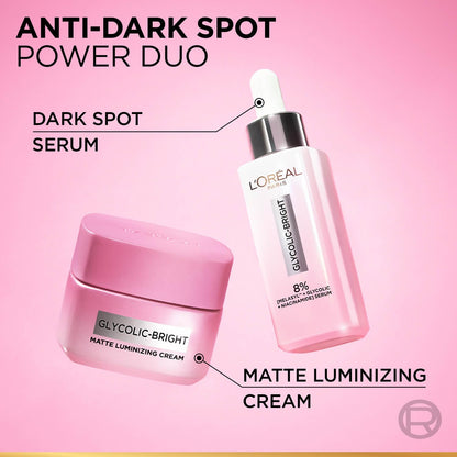 L'Oréal Paris Glycolic Bright Matte Luminizing Cream, 50ml | Instant glow booster | Fades dark spots | Highlighter in moisturzier | Strobe Cream
