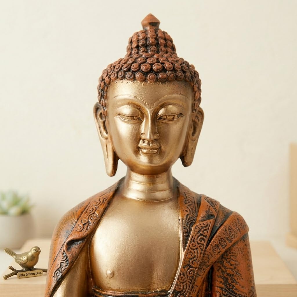 New Limited Edition Meditating Sitting Buddha Idol Statue showpiece Home Decor Decoration Items for Living Room and Gifts (Orange Golden-BS1)