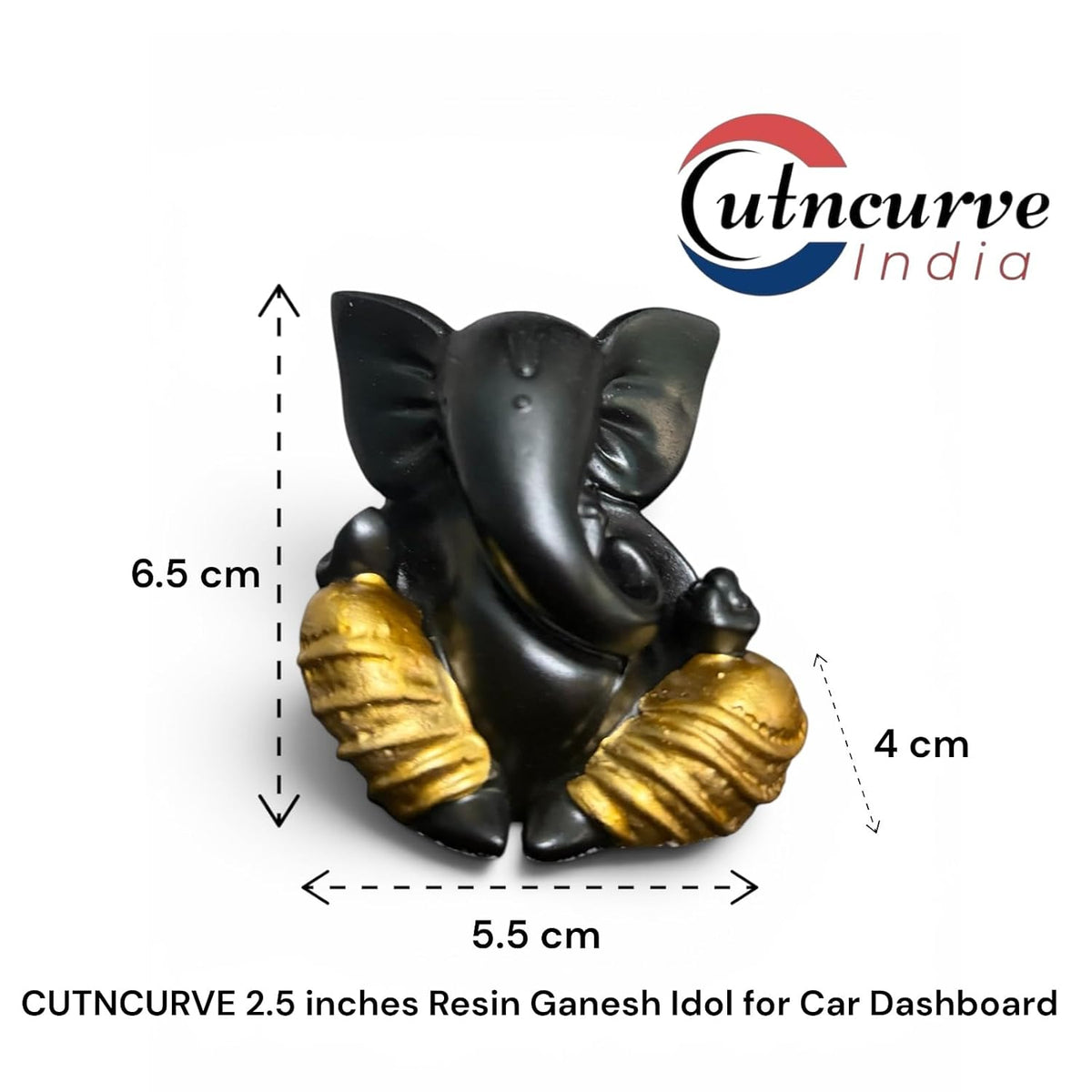 Lord Ganesha Idol for Car Dashboard | Composite Marble Ganesh | Available in White, Golden & Black | Small Sitting Ganpati Murti