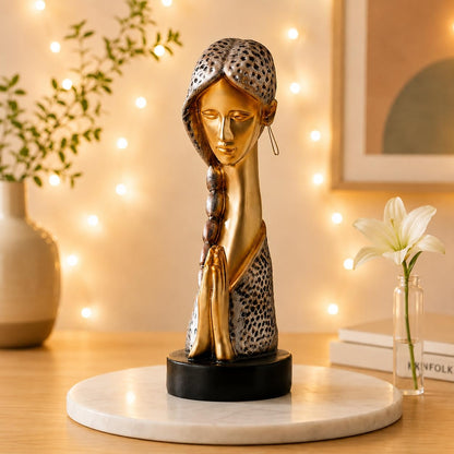 Graceful Resin Namaste Statue of a Girl |Elegant Spiritual Décor (Pack of 1, Golden & Silver)