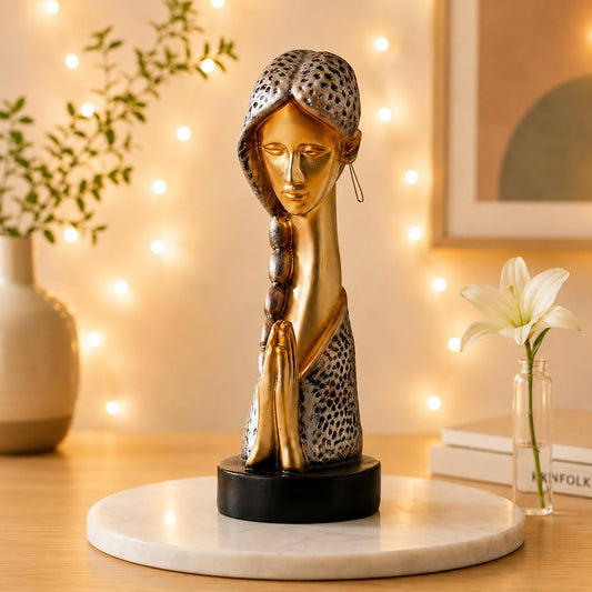 Graceful Resin Namaste Statue of a Girl |Elegant Spiritual Décor (Pack of 1, Golden & Silver)