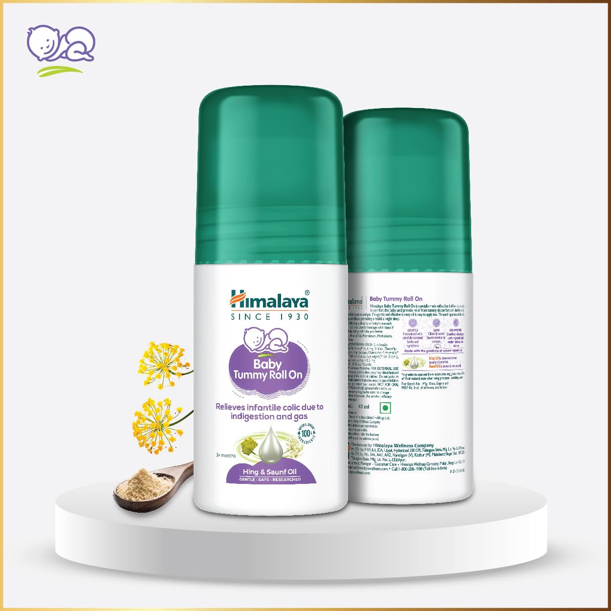 Himalaya Baby Tummy Roll On (40ml) with 5 Natural Oils including Hing, Saunf, Cardamom | Eases Tummy Discomfort & Indigestion | Pediatrician Tested | Clinically Tested