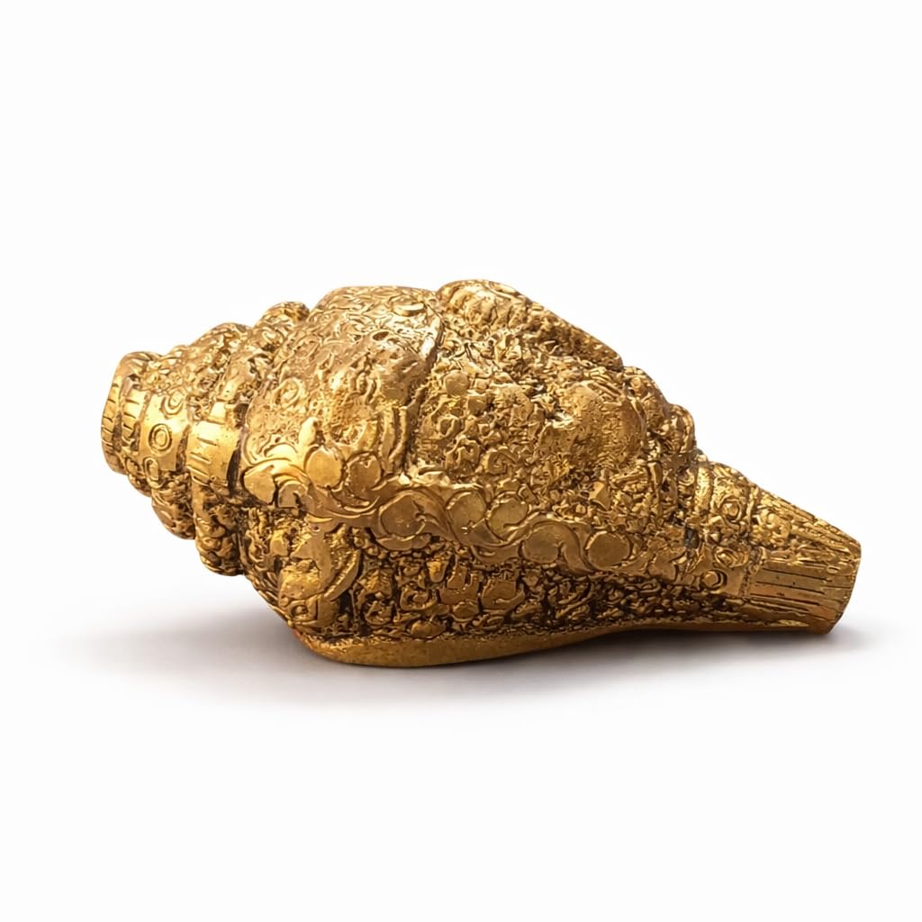 Kalakriti Metal Shankh Showpiece | Antique Gold Plated Carved Conch for Pooja Temple Vastu | Decorative Sankh for Home Décor | Auspicious Diwali Religious Gift (1 Pc)