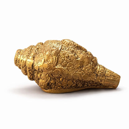 Kalakriti Metal Shankh Showpiece | Antique Gold Plated Carved Conch for Pooja Temple Vastu | Decorative Sankh for Home Décor | Auspicious Diwali Religious Gift (1 Pc)