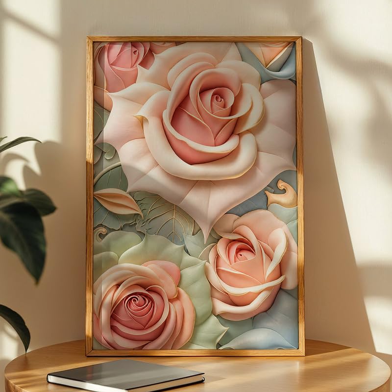 Rose Floral Wall Painting with Frame Set of 1 | Premium Textured Pastel Flower Artwork, Luxury Botanical Nature Wall Decor for Living Room, Bedroom, Office and Home Decoration (Art-2,10x13inch)