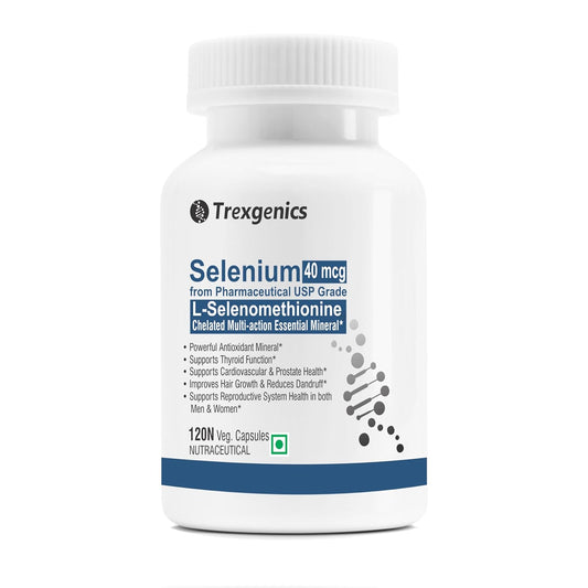 Trexgenics SELENIUM 40 mcg from L-Selenomethionine Pharmaceutical USP grade Chelated Multi-Action Antioxidant for Thyroid, Cardiovascular, Prostate, Hair Growth Support (120 Veg. Capsules)
