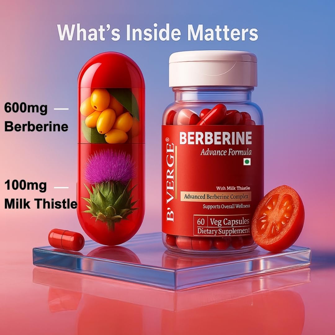 B’VERGE® Berberine Supplements 98% with Milk Thistle | Weight loss for Women & Men | Ultra Potent 600mg Supplement – Helps Maintain Healthy Blood Sugar, Cholesterol, and Supports PCOS Care (60 Capsules (Pack of 1))