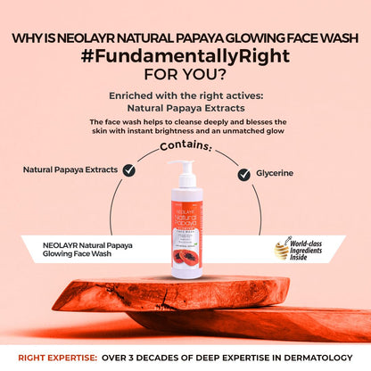 NEOLAYR Natural Papaya Glowing Face Wash | With Papaya Extracts | Gives instant Glowing & Radiant Face | Brightens Skin - Added Moisturiser,200 ml