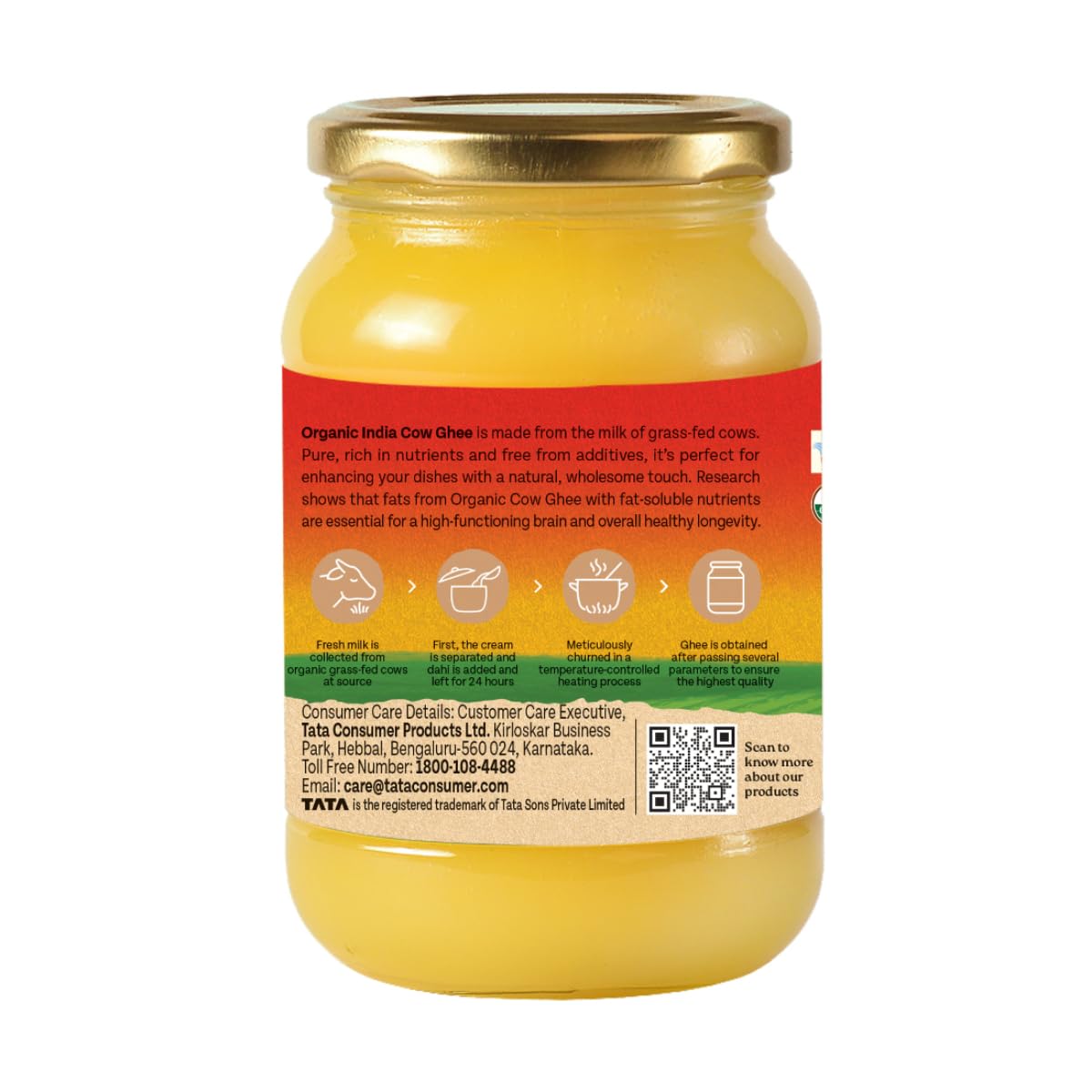 Organic India Pure Cow Ghee, 500ml, Lab Tested on 600+ Parameters, Certified Organic, Glass Bottle, Sourced from Organically Fed Cows, Authentic Taste, Rich in Healthy Fat