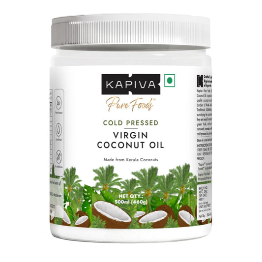 Kapiva Virgin Cold-Pressed Coconut Oil 500ml | 100% Pure, Unrefined, Organic & Edible | For Cooking, Skin & Baby Care, Oil Pulling | Coconut Oil For Hair | Keto Friendly