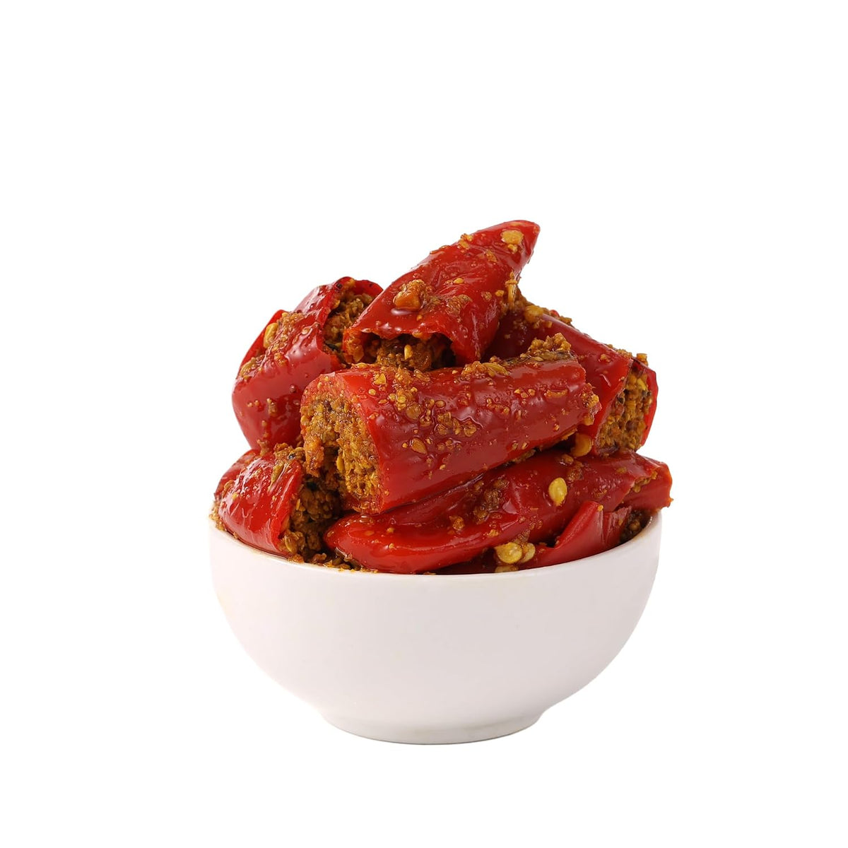 THE LITTLE FARM CO Banarasi Red Chilli Pickle - Lal Mirch ka Achar | Less Oil Mustard Base Homestyle Bharwa Lal Mirch Ka Achar with Spicy Flavour | No Added Preservatives, Artificial Colours & Flavours