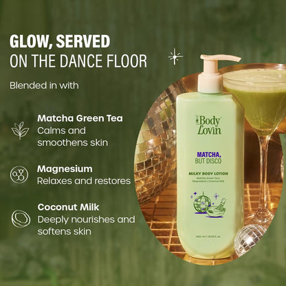 Plum BodyLovin’ Matcha, But Disco Milky Body Lotion | Calming & Smoothening Body Lotion | Lightweight Milky Hydration | Matcha Green Tea, Magnesium & Coconut Milk | Lactonic Matcha Fragrance | 400 ml