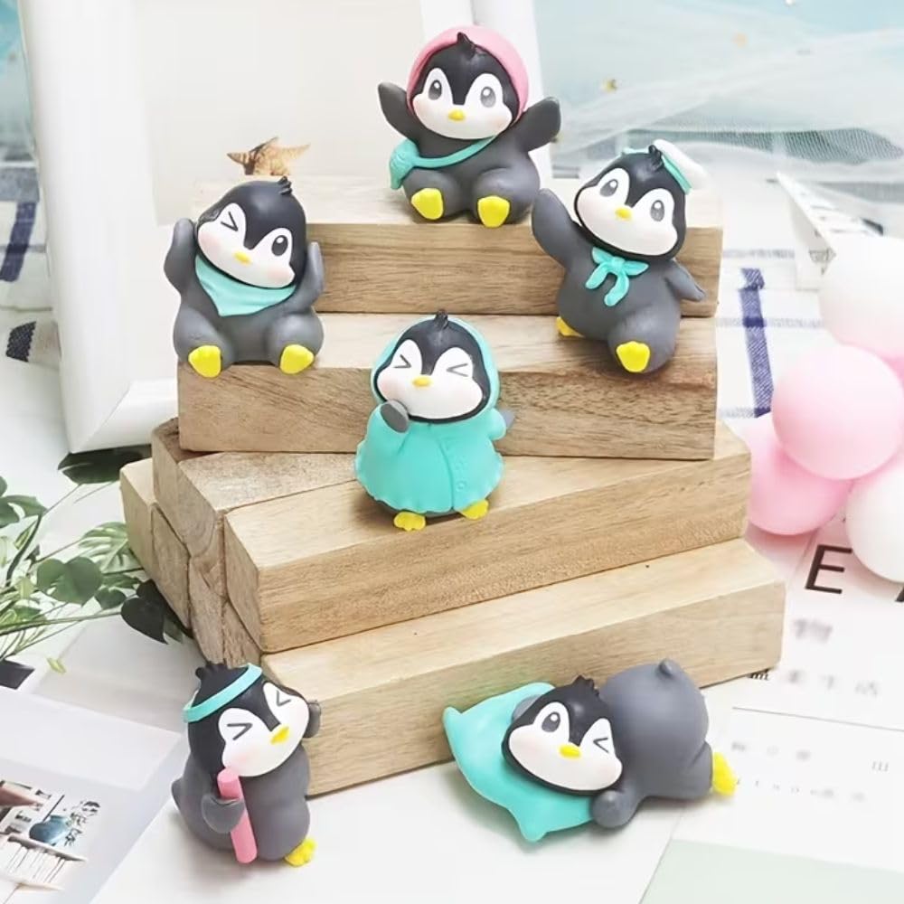 Miniature Showpiece Birthday Gift for Girls Kids, Penguin Showpiece Set of 6 for Home Decor Items, Car Dashboard Items, Table Decoration Items, Valentine Day Gift for Girlfriend