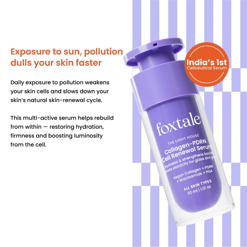 Foxtale Collagen-PDRN Cell Renewal Serum | Collagen + PDRN + Niacinamide + Polyglutamic Acid | Boosts Cell Renewal, Firms & Plumps Skin, Deeply Hydrates & Strengthens Barrier for Smooth, Glass-Skin Glow | For All Skin Types | 30 ml