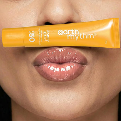 Earth Rhythm Honey Lip Balm SPF 50 Brightens Lips with Propolis, Peptides & Kojic Acid - Mango