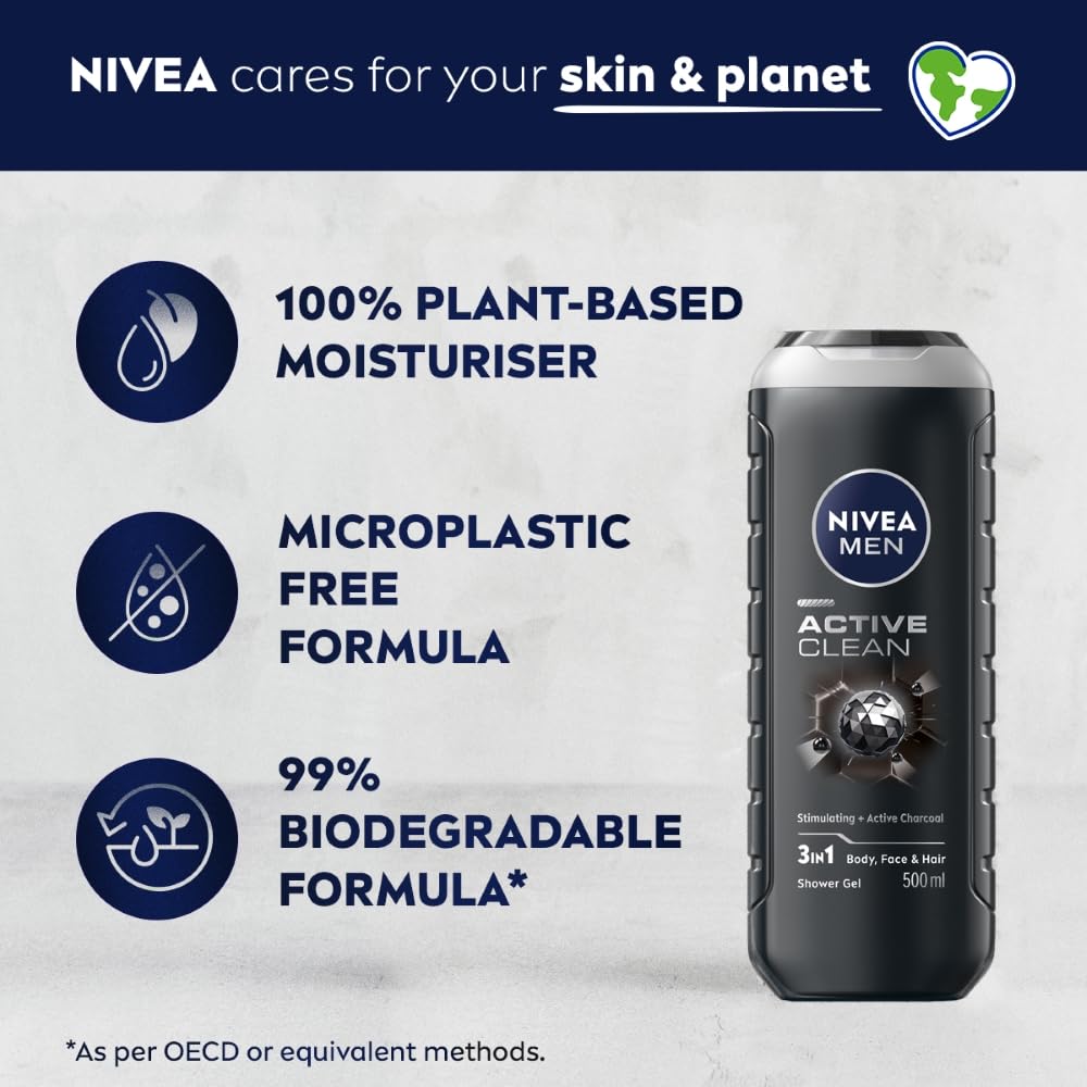 NIVEA MEN Active Clean Shower Gel,500 ml (Pack of 1)