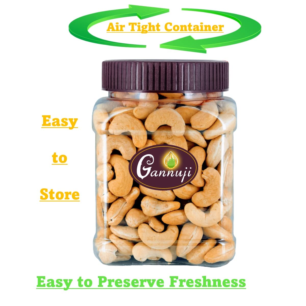 Gannuji 800g Roasted And Salted Premium Cashew Nuts | Crunchy Kaju | Oil Free Roasted Cashew (800g)