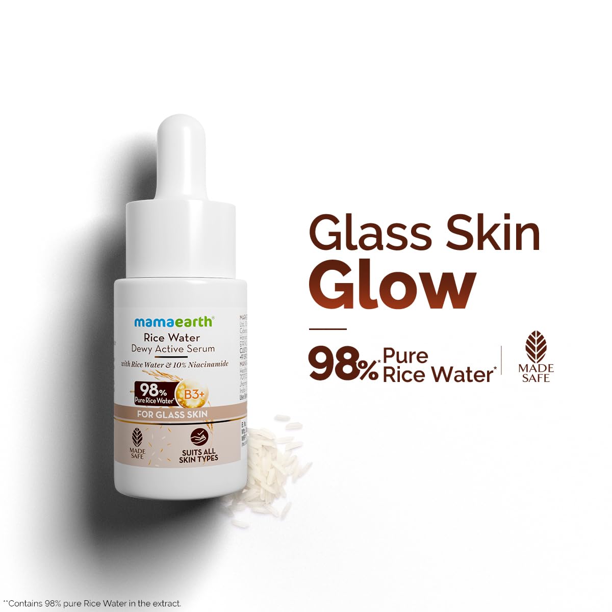 Mamaearth Rice Water Dewy Active Serum with 10% Niacinamide, Rice Water & Hyaluronic Acid - 10 ml | For Glass Skin | Gives Dewy Finish | Brightens Skin | Suits All Skin Types