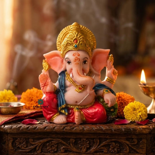 Eco-Friendly Ganesh Idol for Home Mandir & Car Dashboard - 3 Inch Ganpati Murti, Handcrafted Lord Ganesha Statue for Gift & Home Office Decor (Multicolor)