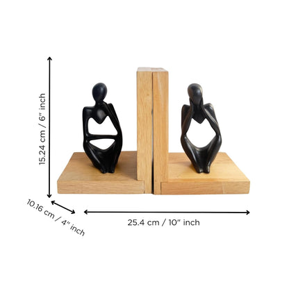 eCraftIndia Wooden Book End with Resin Thinker Statues Showpiece for Home Decor Office Table | Gift for Housewarming Birthday