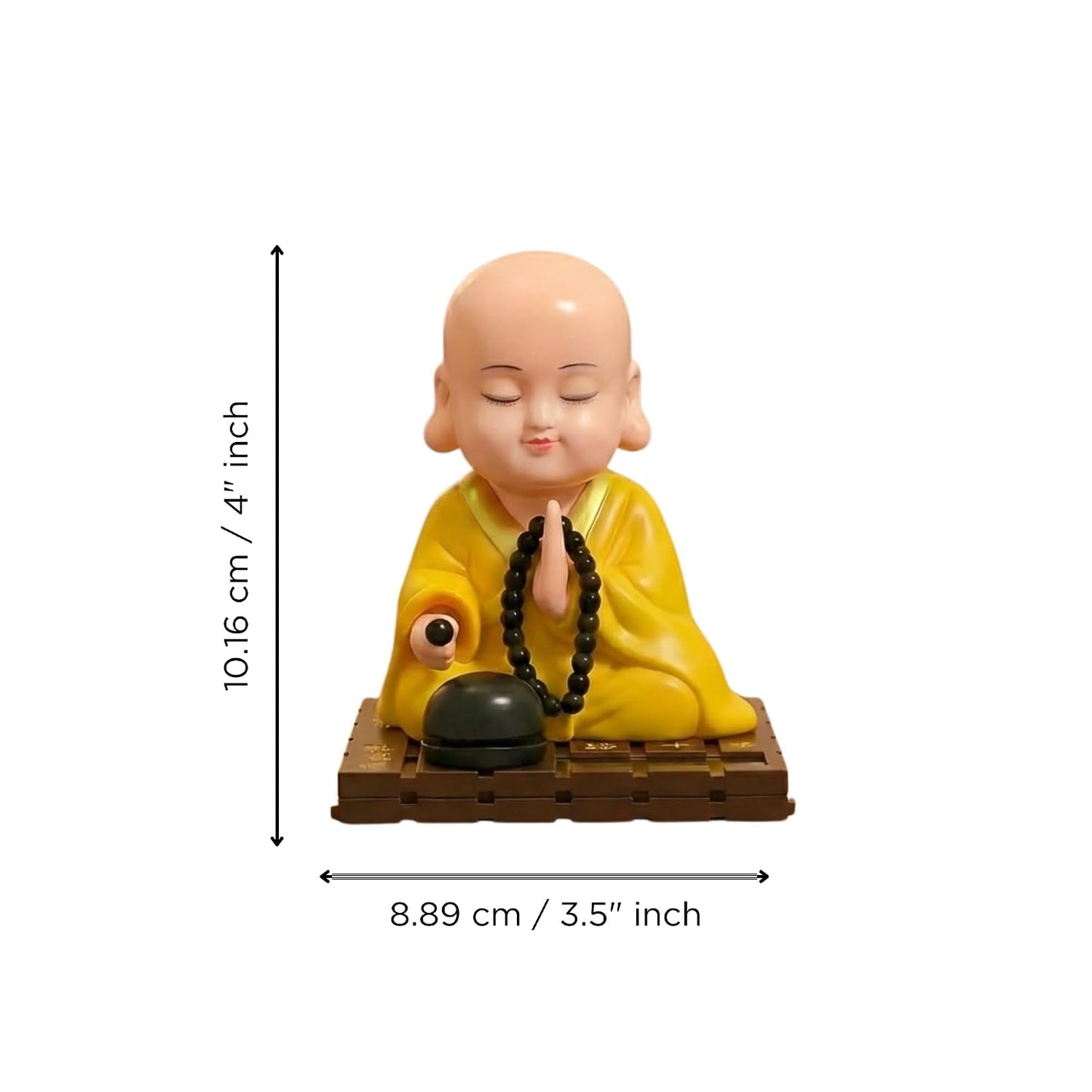 eCraftIndia Little Cute Buddha Monk Feng Shui Showpiece for Home Decor Office Car Dashboard | Moving Head and Hand Monk Buddha Statue for Positive Energy Money Luck Prosperity Gift (Plastic, Yellow)
