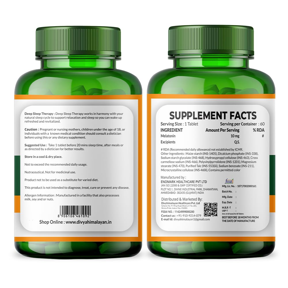 Divya Himalayan Natural Deep Sleep Melatonin 60 Tablets – Supports Restful Sleep & Healthy Sleep Cycle
