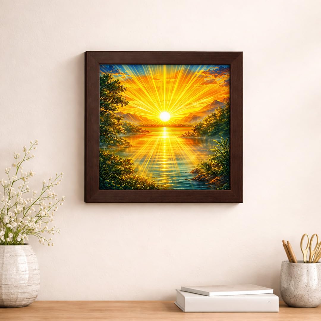 Rising Sun Vastu Golden Sunrise Radiance Nature Harmony Spiritual Scenic Framed Poster Artwork Decor Painting