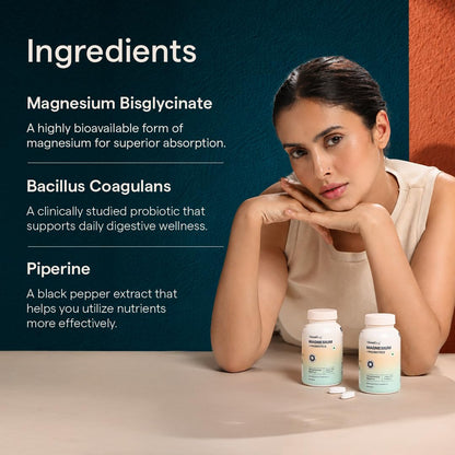 The Good Bug Magnesium Bisglycinate Tablets with Probiotics | 440mg Elemental Magnesium | Highly Bioavailable Form | Supports Muscle Recovery, Deep Sleep & Gut Health | 60 Tablets
