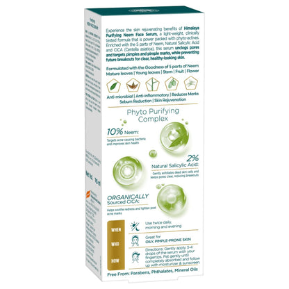 Himalaya Purifying Neem Face Serum | 2% Natural Salicylic Acid & Cica & Neem | Reduces Acne & Acne Marks | Tightens pores & soothes inflammation | Made with 98% Natural Origin Ingredients | Made for Acne prone skin | 15 ml