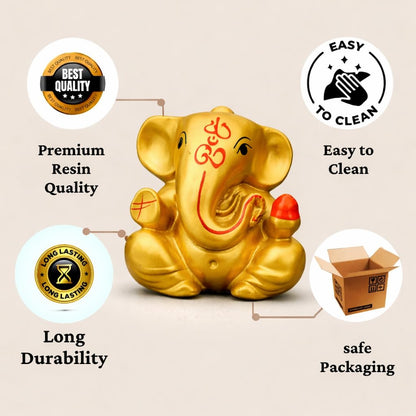 Resin Lord Ganesha Idol Car Dashboard 5x5cm (Golden)