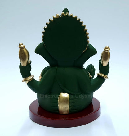 Handcrafted Poly Resin Ganesha Statue with Base - Perfect for Car Dashboard, Office Desk, Shelves, and Home Decor - Ideal Housewarming Gift! (4HandGreenTerracottaMDF)