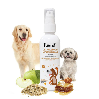 Petterati Detangling Serum for Dogs 100ml | Anti Frizz, Shiny & Brush-Friendly Coat | Silicon - Free | for All Dog Breeds | Enriched with Natural Oils & Extracts