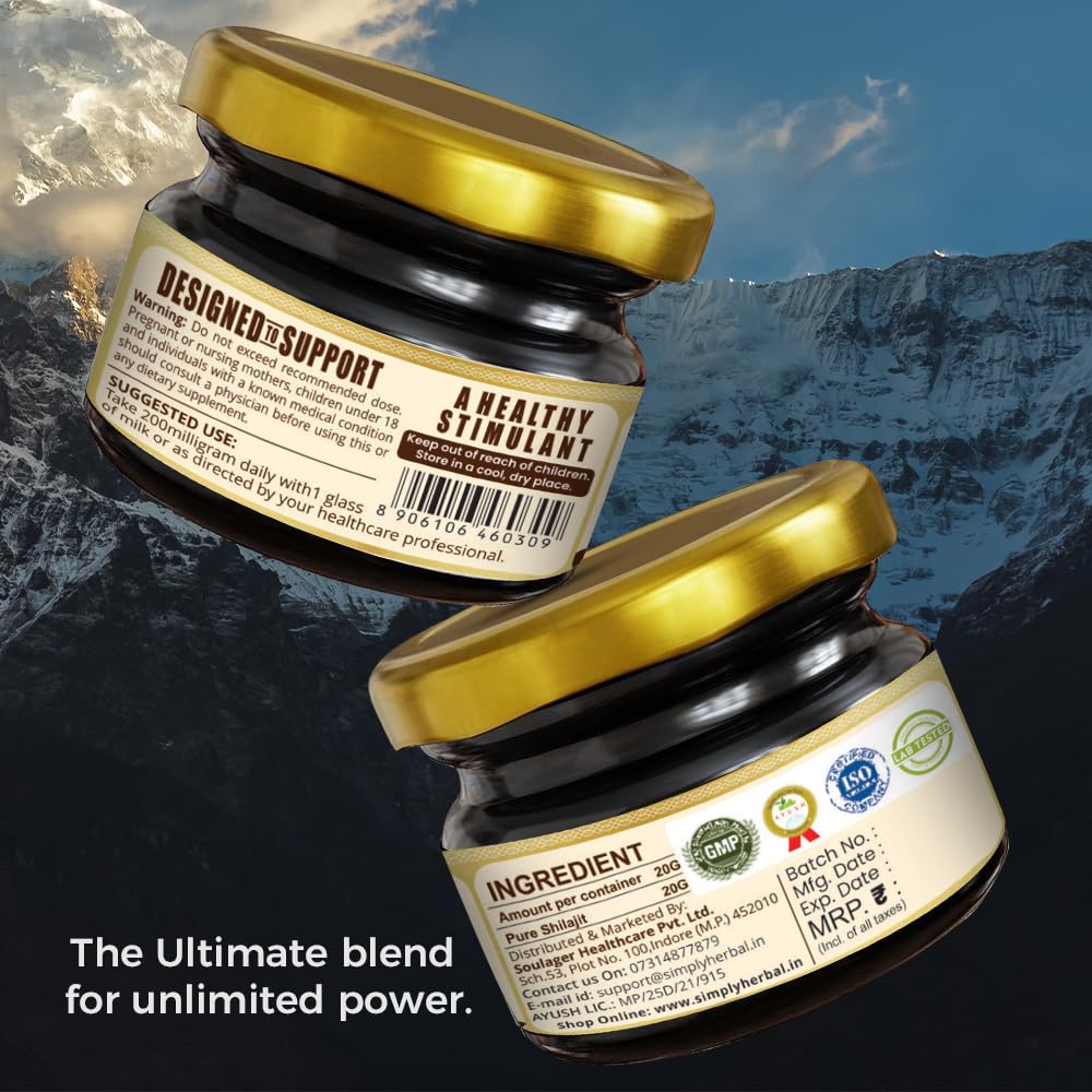 Simply Herbal Natural Divya Himalayan Raw Shilajit/Shilajeet Resin 20g | Improve Strength & Stamina for Men & Women | Performance Booster for Endurance & Stamina | 100% Pure Shilajit Resin