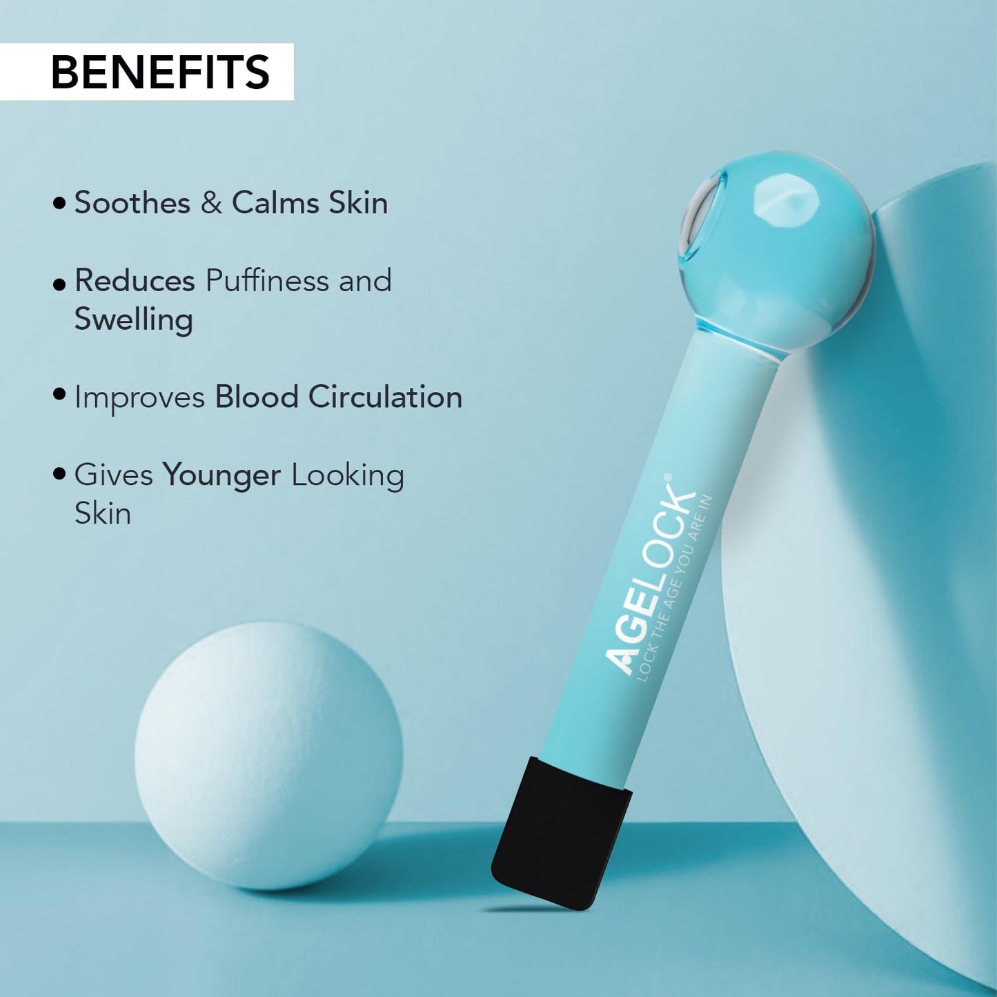 O3+ AGELOCK Ice Beauty Globe | Glass Roller for Face,Neck, Eye-Circles Cooling | Ice-massage Roller | Skin Tightening | Anti Ageing | Reduces Wrinkles and De-puffing (1 Piece)