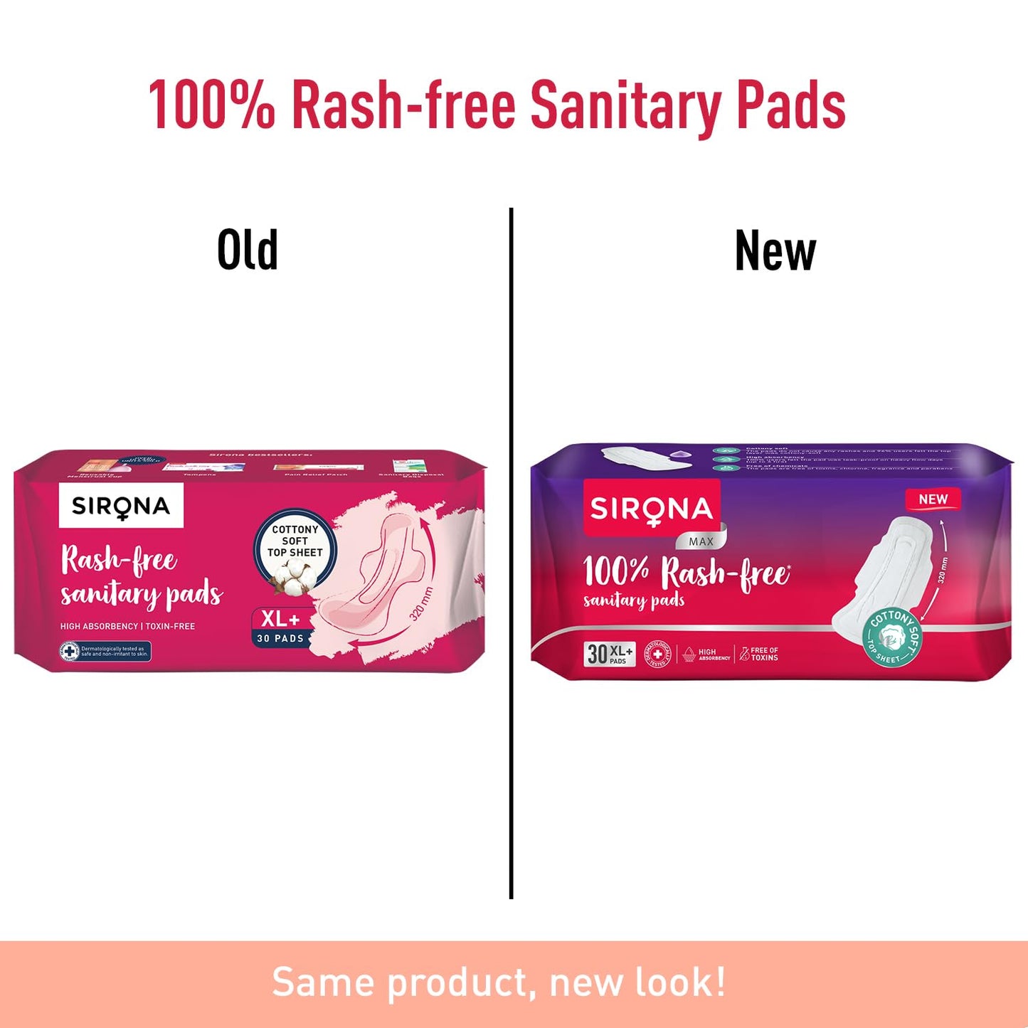 Sirona Max Sanitary Pads for Women | XL Plus (Pack of 30 Pads) | 100% Rash Free & Toxic-Free | Organic Cotton Sanitary Pad | Up to 0% Leakage, Comfortable & High Absorbency