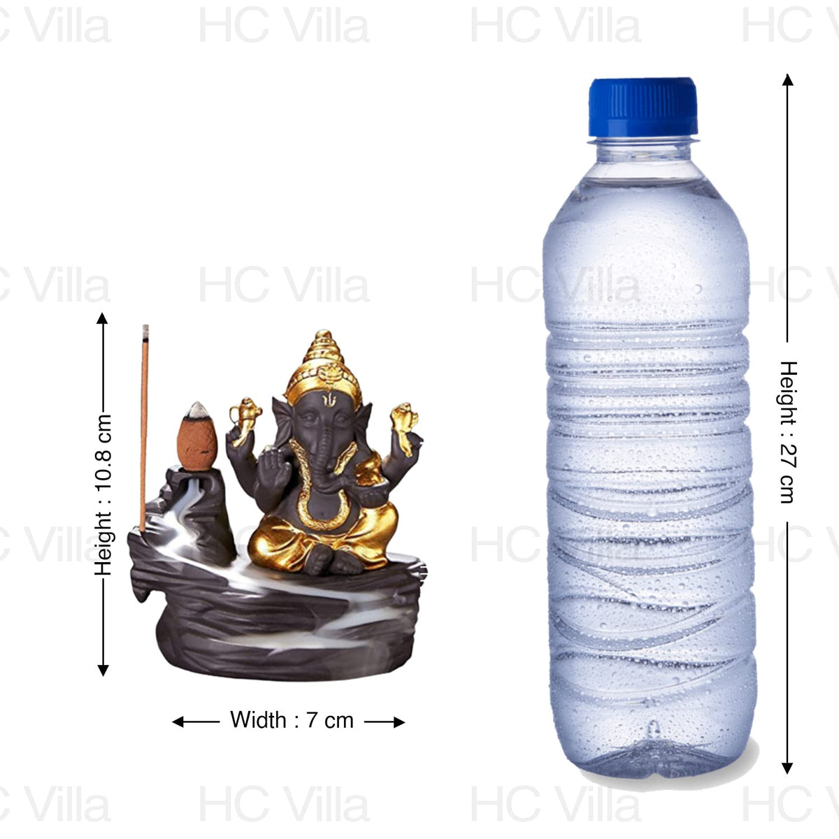 Lord Ganesh Backflow Incense Holder | Ganpati Bappa Smoke Fountain with 10 Free Cones | Spiritual Showpiece for Pooja Mandir, Home Temple, Office Table & Decorative Gift Golden