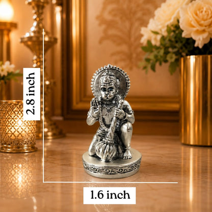 Gold Art India Hanuman Idol 999 Silver Plated | 2.8 Inch Antique Matte Bajrangbali Murti with Velvet Gift Box for Home Temple, Office Desk & Car Dashboard