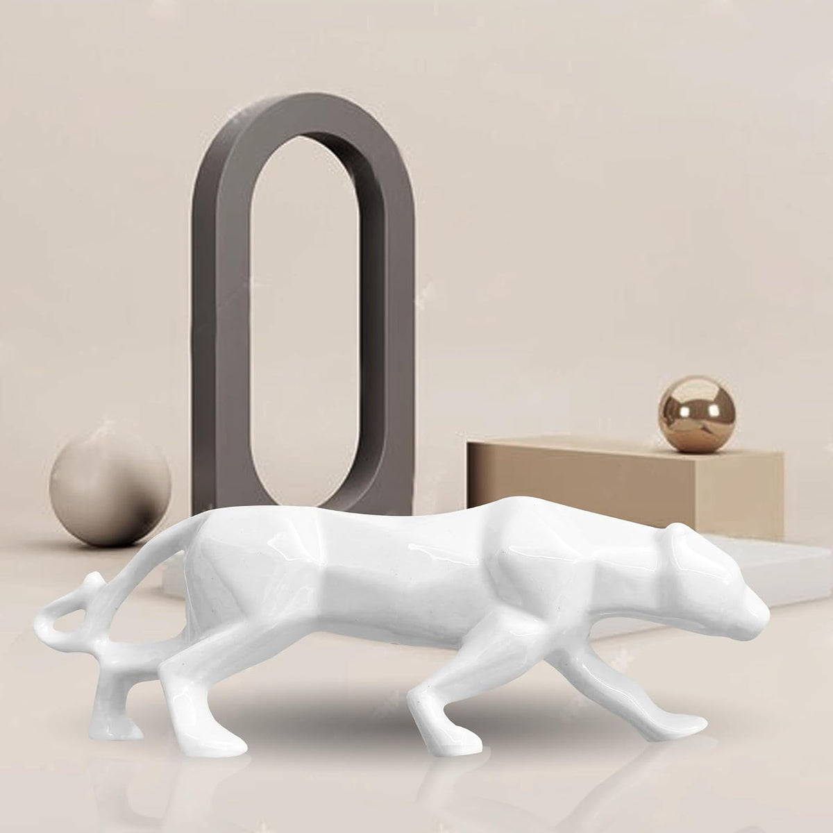 Modern Geometric White Panther for Home Decor (Pack of 1, White)